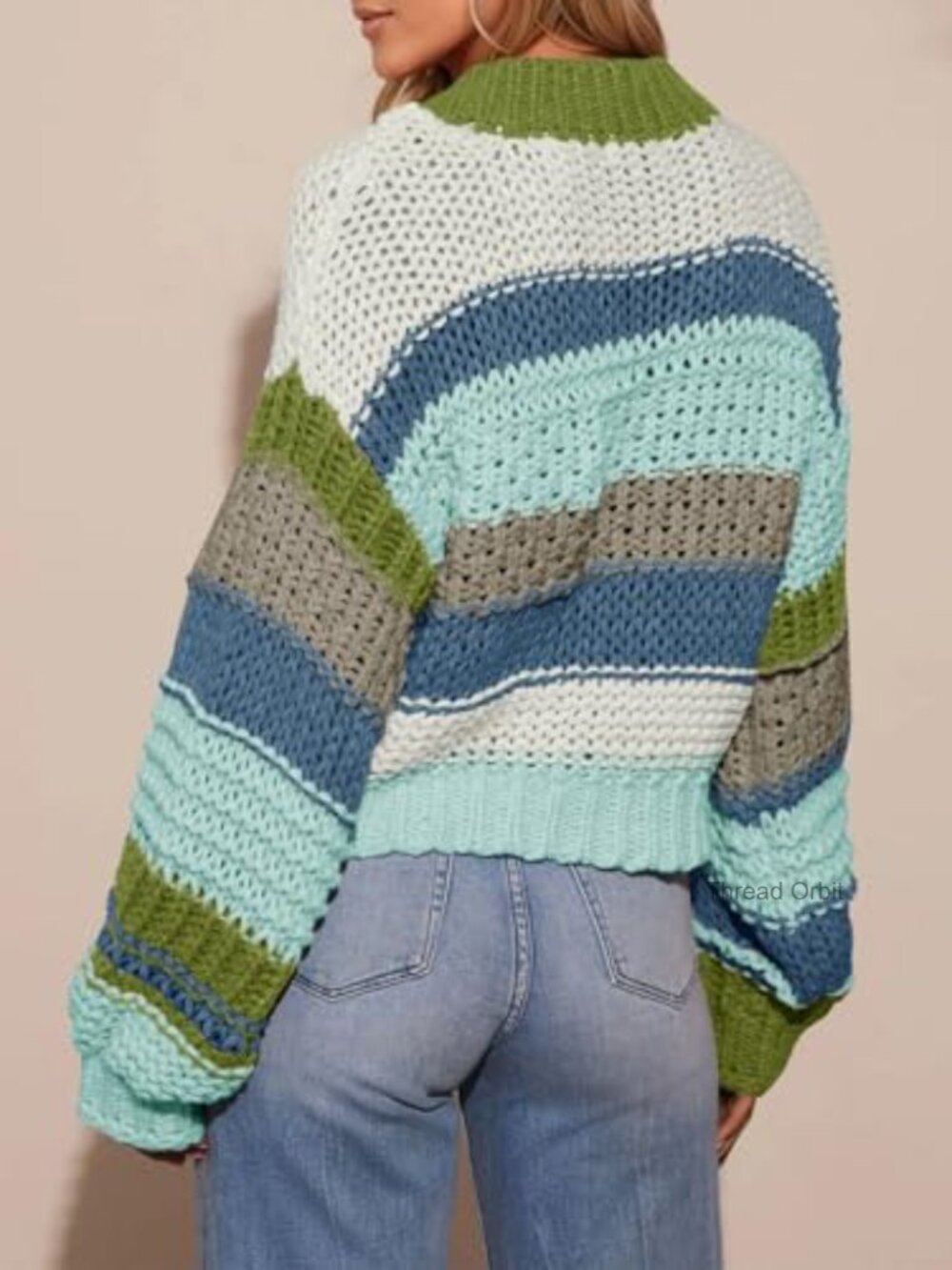 Striped Chunky Cardigan Sweater Button Up Long Sleeve Knit Coat - Picture 5 of 7